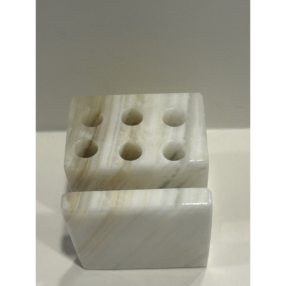 VTG MCM Onyx Cube Desktop Art Pen Organizer Letter Card Makeup Brush Holder - Picture 8 of 12